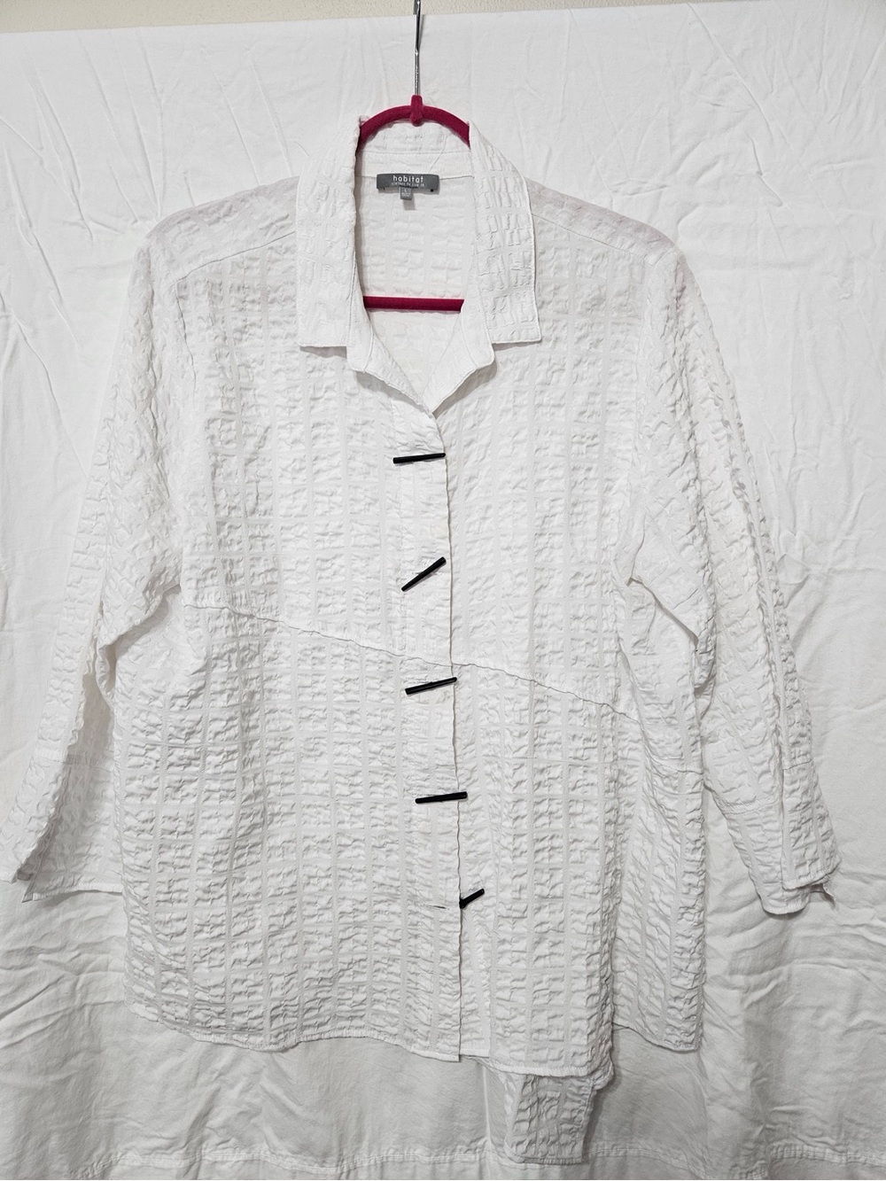 Habitat White Textured Button-Down Shirt with Contrast Closures